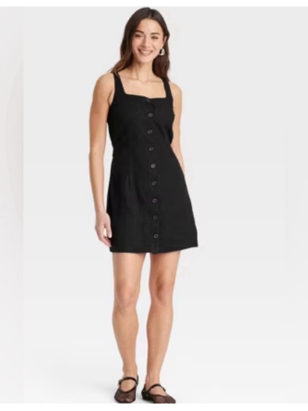 A new day Black Button-Front Square Neck Mini Dress - Brand